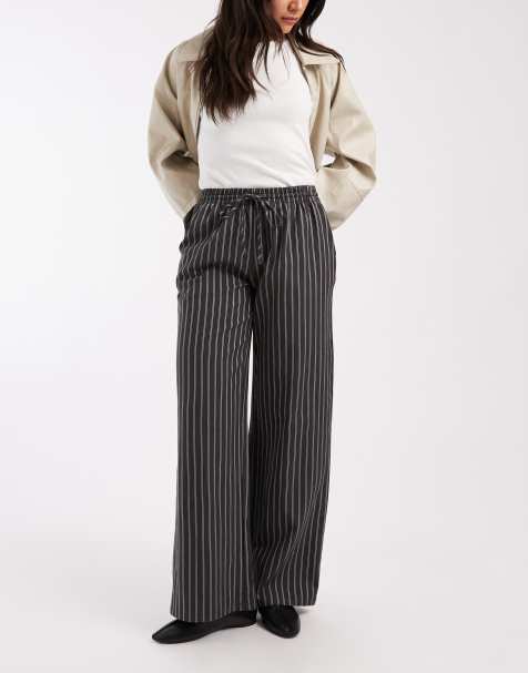 Daisy Street pull on drawstring pants in charcoal stripe - view 1