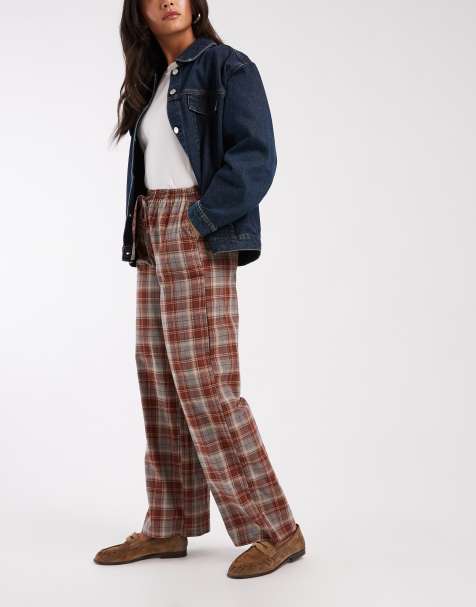 Daisy Street pull on drawstring trouser in red blue check