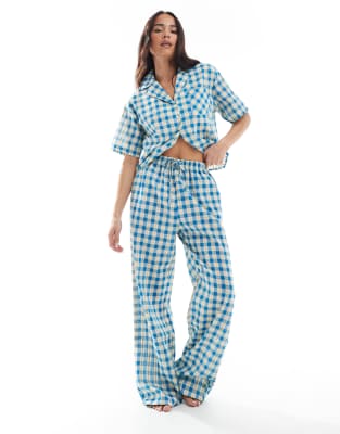 pull-on floral check pajama bottoms-Multi