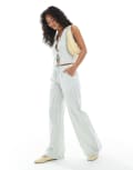 [Daisy Street] Daisy Street pull on low rise straight leg pants in sage stripe (part of a set)-Green 12 Sage