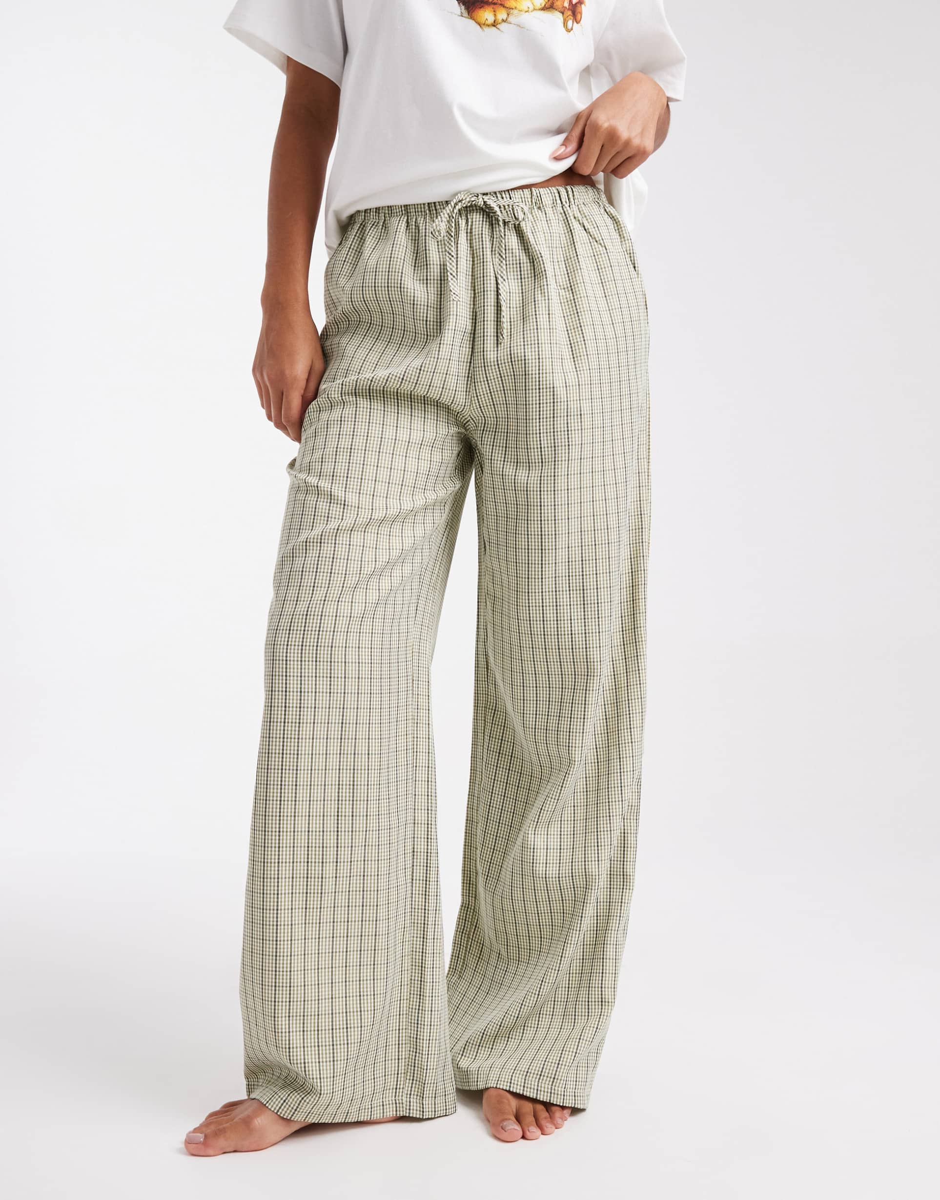 daisy street pull-on pajama pants in green check