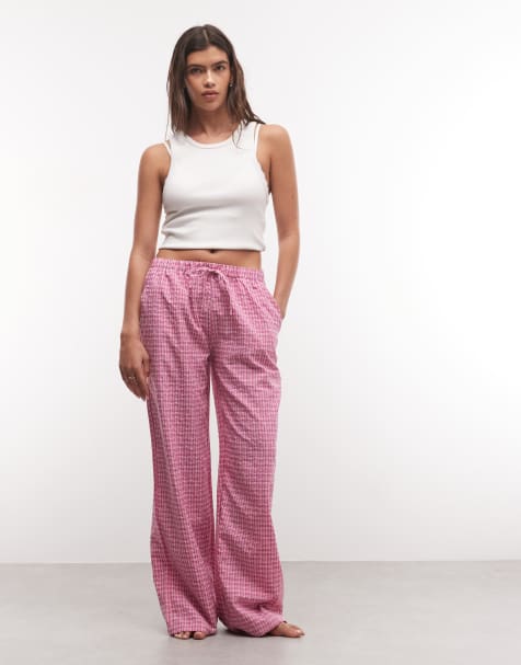 Daisy Street pull on pyjama trousers in grey and pink check - view 1