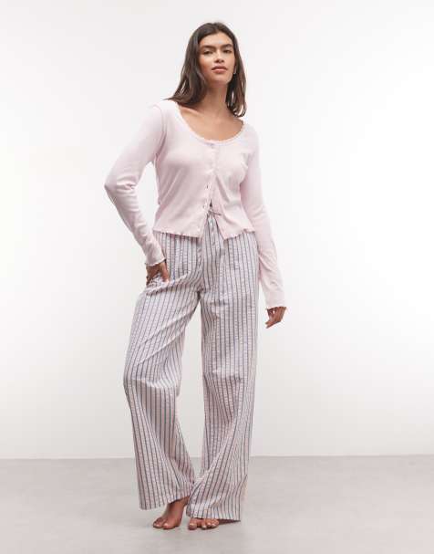 Daisy Street pull on pyjama trousers in pink stripe - view 1