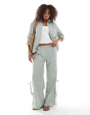 Daisy Street Daisy Street pull on trouser with tie side in green stripe co-ord
