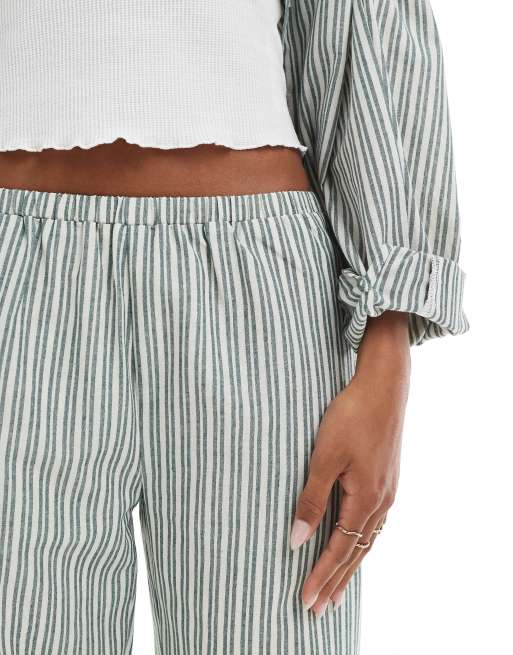 Daisy Street pull on trouser with tie side in green stripe co-ord, 5 of 5