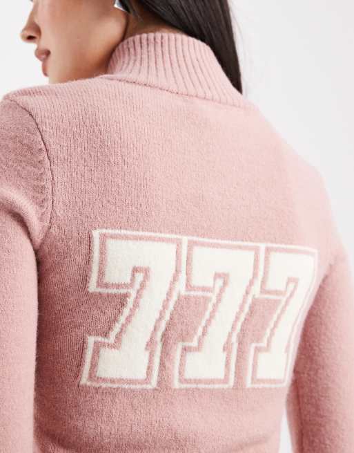 Daisy Street - Pull zippé en maille avec col montant et numéro d'ange - Rose/crème, 4 de 4
