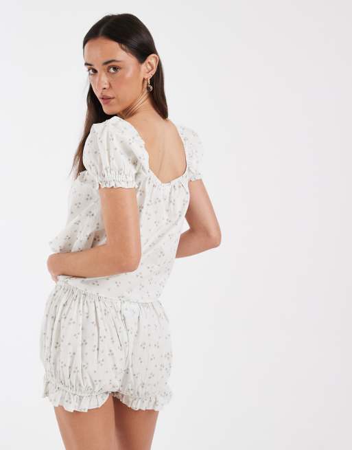 Daisy Street - Pyjama avec top babydoll et short style bloomer à petites fleurs, 4 de 4