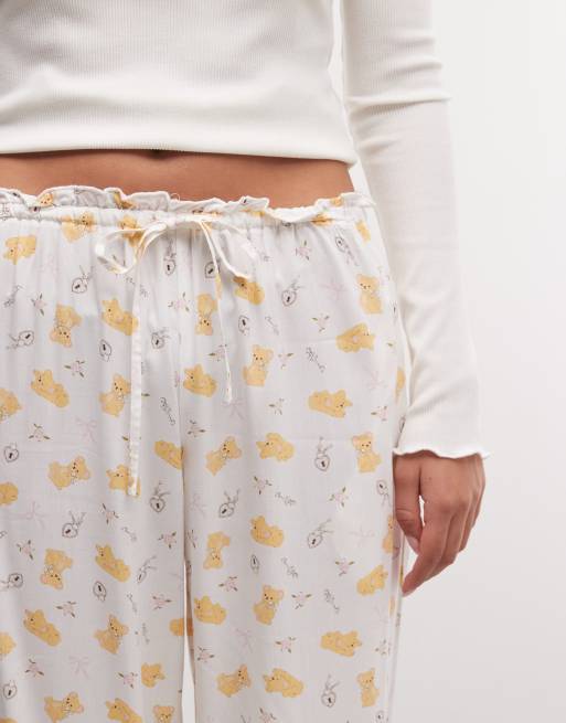 Daisy Street pyjama long sleeve top with matching pants in bear print, 2 of 4