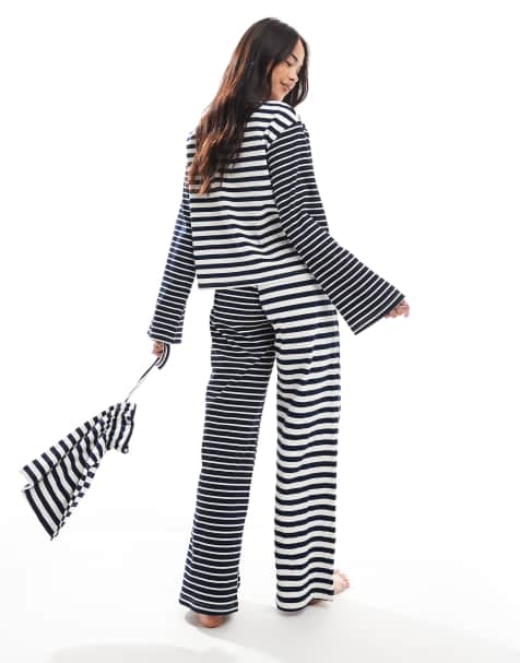 Daisy Street pyjama set in blue stripe with gift bag - view 1