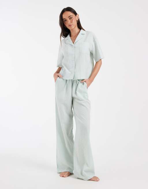 Daisy Street pyjama shirt and matching pants in blue stripe, 2 of 4