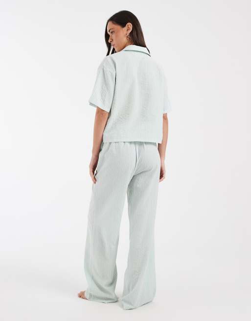 Daisy Street pyjama shirt and matching pants in blue stripe, 3 of 4