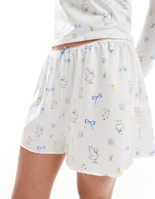 Daisy Street Pyjama Shorts With Bow Graphic Detail