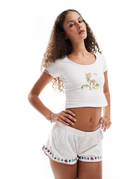 Daisy Street – Pyjamas med t-shirt i baby-modell med rådjurstryck och shorts - view 1