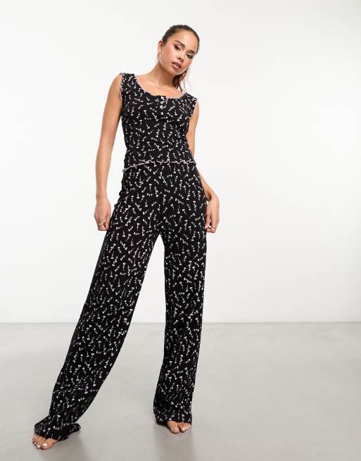 Daisy Street - Pyjamassæt med cami og bukser i sort pointelle med småprint, 4 af 4