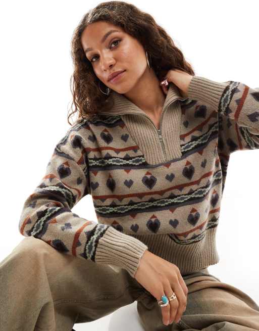 Daisy Street quarter zip fairisle vintage knit jumper, 2 of 4