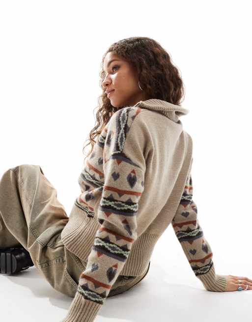 Daisy Street quarter zip fairisle vintage knit jumper, 4 of 4