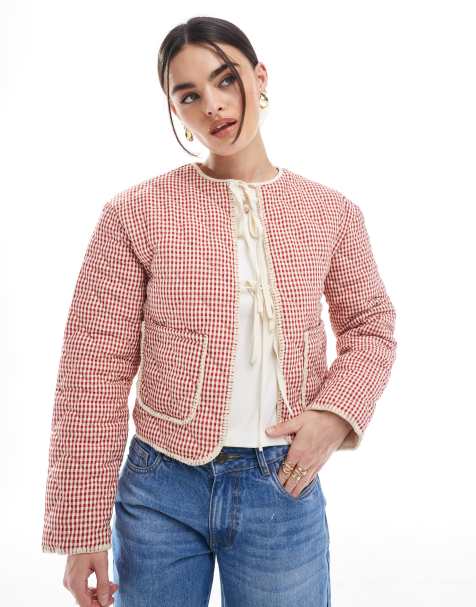 Daisy Street quilted jacket in red gingham - view 1