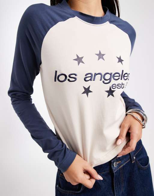 Daisy Street raglan long sleeve baby tee in cream and navy, 2 of 4