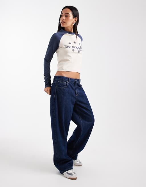 Daisy Street raglan long sleeve baby tee in cream and navy, 3 of 4