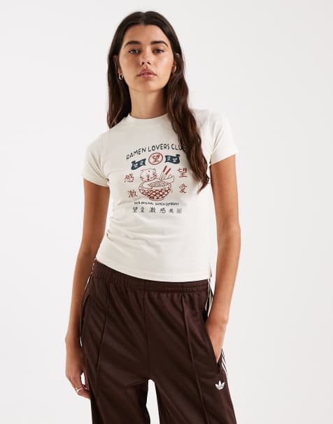 Daisy street ramen graphic baby tee in ecru - view 1