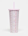 [Daisy Street] Daisy Street re-usable drinking cup and straw in pink wallpaper-Multi One Size MULTI