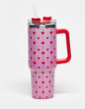 [Daisy Street] Daisy Street re-usable drinking cup in pink heart print One Size PINK