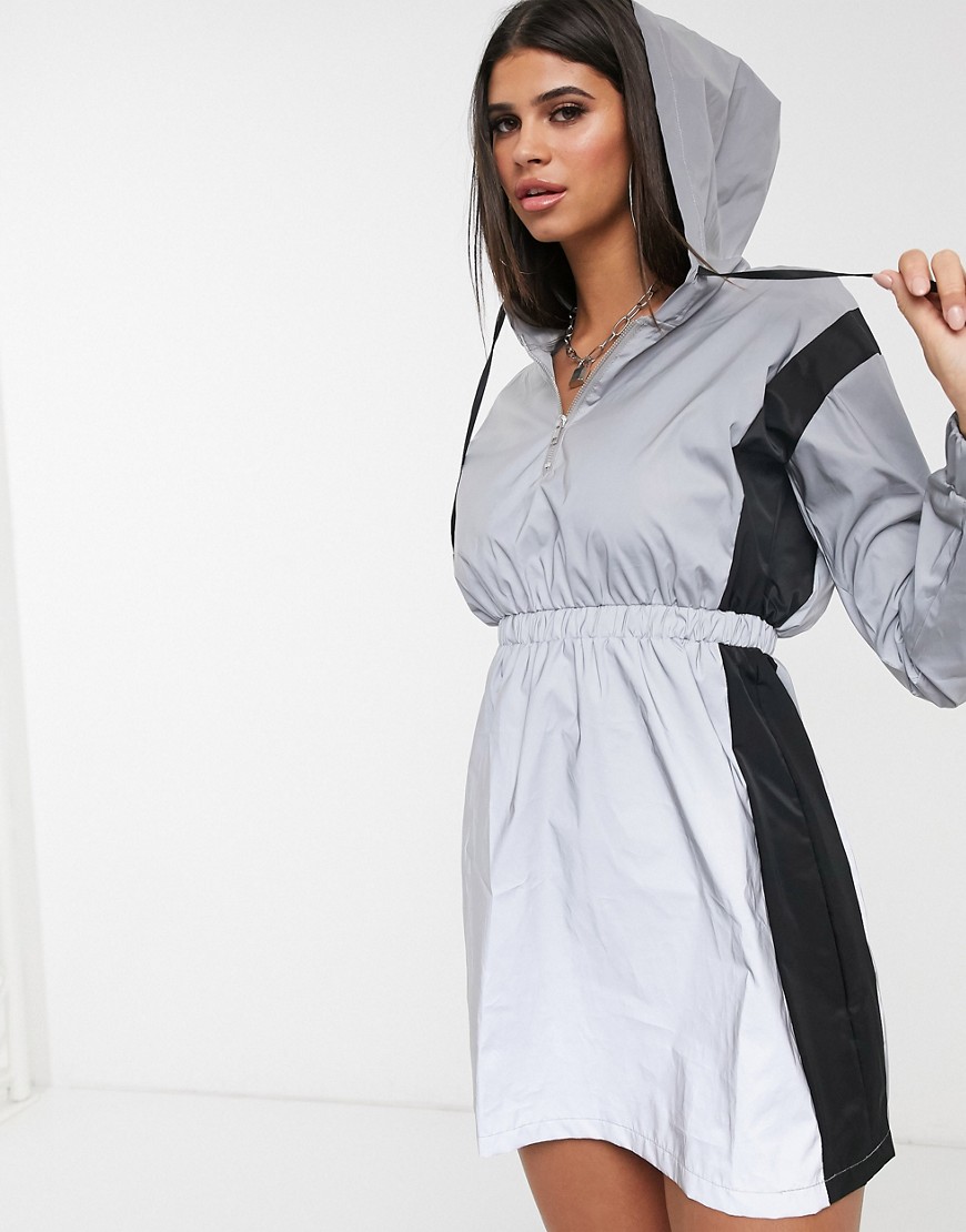 Daisy Street reflective hoody dress with contrast panels-Grey