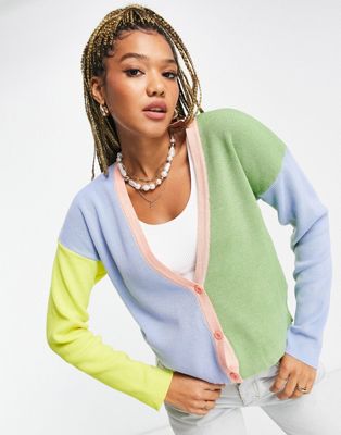 Daisy Street relaxed boxy knitted cardigan in colour block - ASOS Price Checker