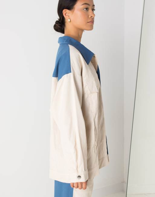 Daisy Street relaxed boyfriend jacket in color block denim ASOS