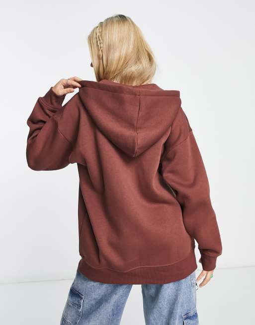 Daisy Street relaxed boyfriend zip front hoodie with red New York