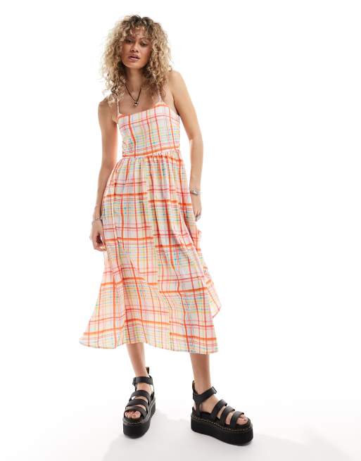Daisy Street relaxed cami smock dress in rainbow check, 3 of 4