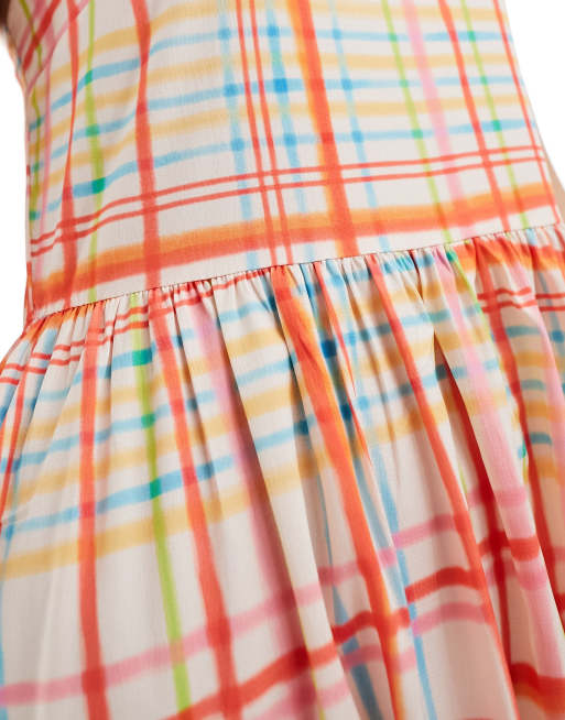 Daisy Street relaxed cami smock dress in rainbow check, 4 of 4