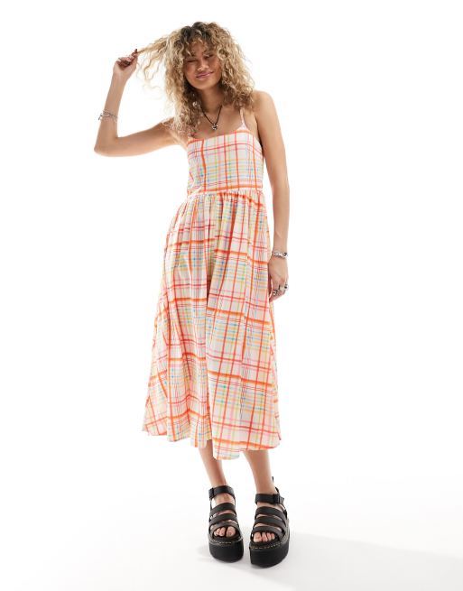 Daisy Street relaxed cami smock dress in rainbow plaid