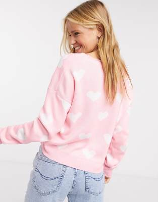 pink cardigan with hearts