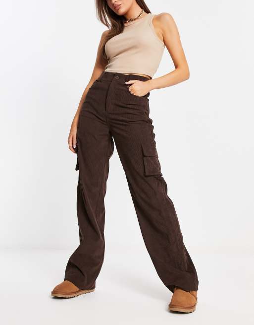 Daisy Street relaxed cargo pants in brown corduroy