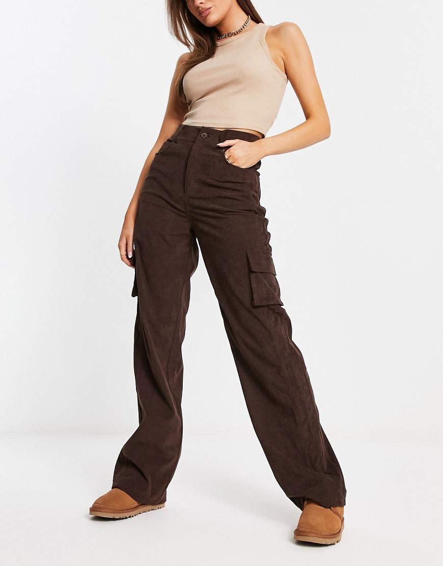 Daisy Street relaxed cargo trousers in brown corduroy-Blue