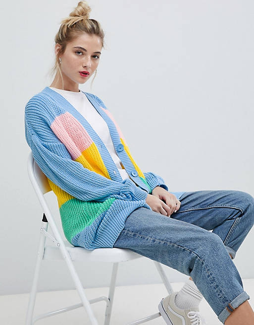 Daisy Street Relaxed Chunky Knit Cardigan In Stripe