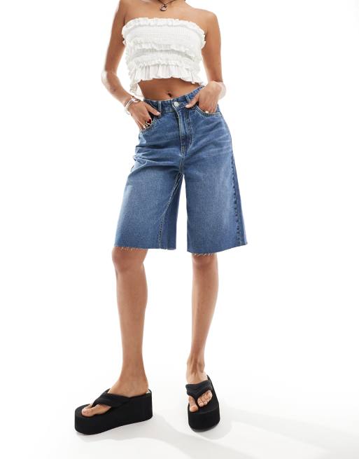 Daisy Street relaxed denim jorts in mid blue
