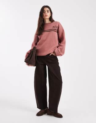 Daisy Street Relaxed Fit Intarsia Knit Sweater In Pink