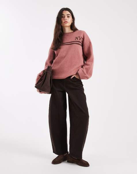 Daisy Street relaxed fit intarsia knit sweater in dusty rose - view 1