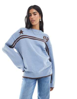 Daisy Street - Relaxed-Fit-Strickpullover in Hellblau mit Intarsienmotiv