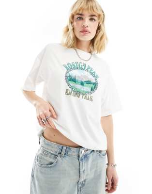 Daisy Street - Relaxed Fit T-Shirt mit Roston-Peak-Aufdruck-Weiß