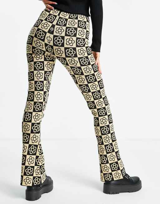 Daisy Street relaxed flares in checkerboard floral knit co-ord, 2 of 4