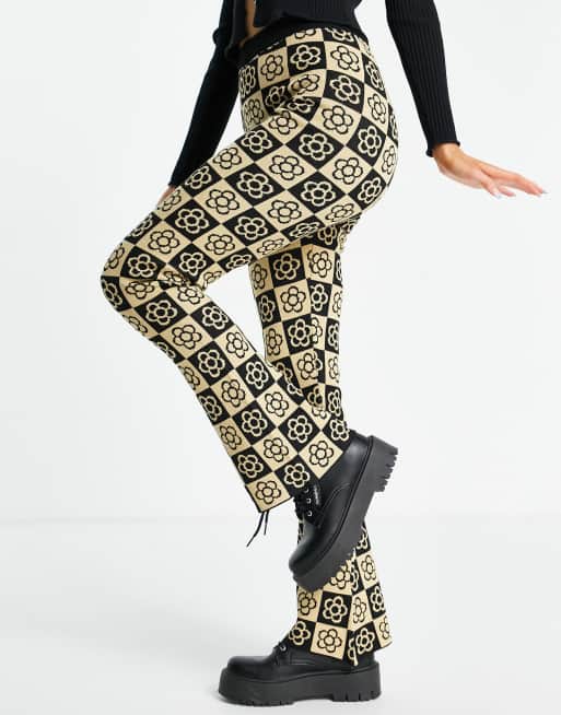 Daisy Street relaxed flares in checkerboard floral knit co-ord, 3 of 4