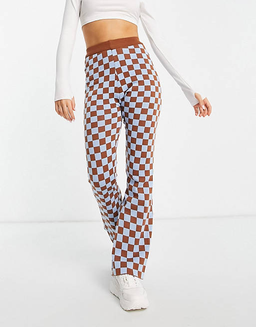 Daisy Street relaxed flares in checkerboard knit co-ord