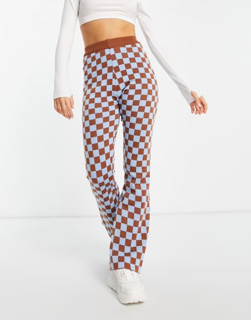 Daisy Street relaxed flares in checkerboard knit - part of a set