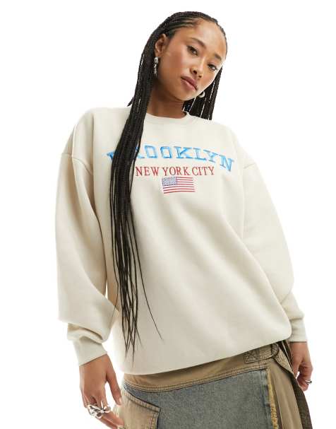 Daisy Street relaxed fleece sweatshirt with Brooklyn embroidery - view 1