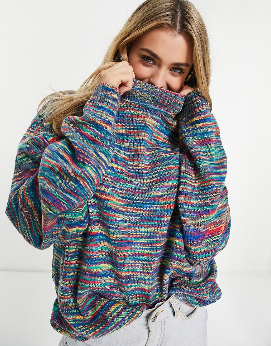 Daisy Street relaxed high neck sweater in space knit-Multi