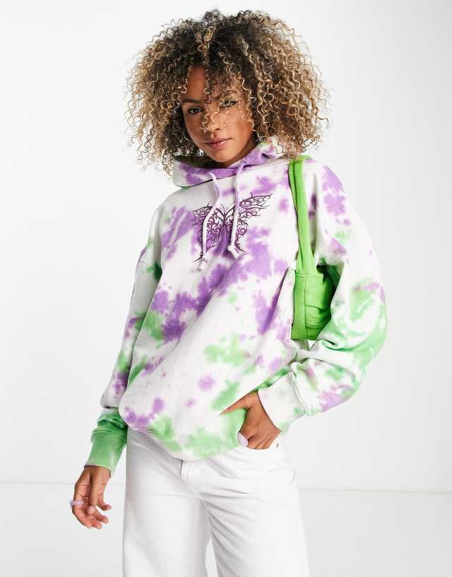 Daisy Street relaxed hoodie in tie dye with butterfly graphic