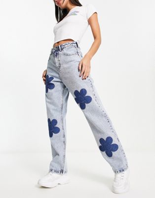 Daisy Street relaxed jeans with patchwork daisy applique